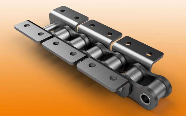 Roller chains with attachments